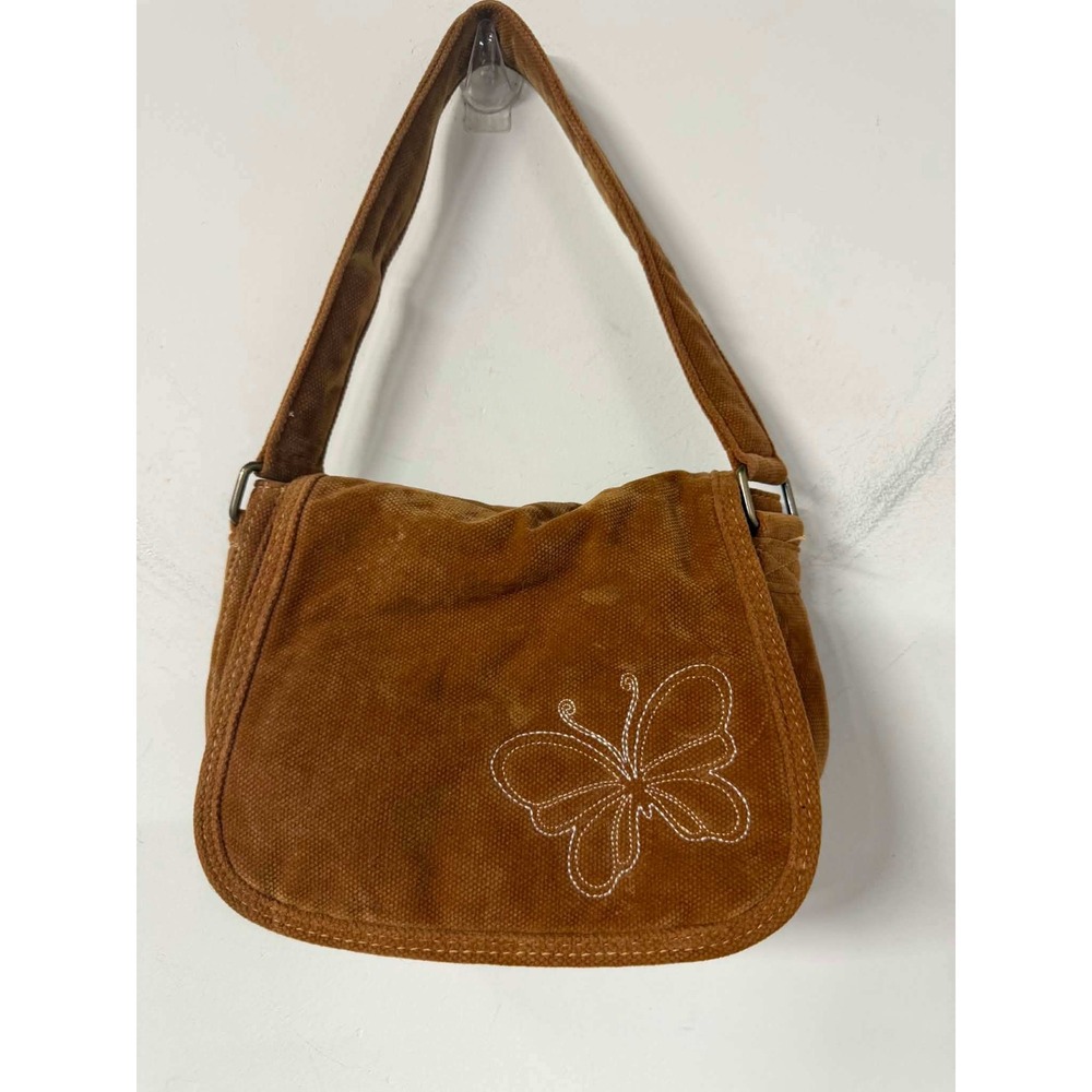Vtg Aeropostale Womens Brown Corduroy Butterfly Shoulder Bag Y2K Floral Small